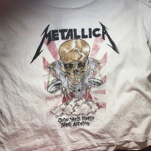 White Metallica Crop Top